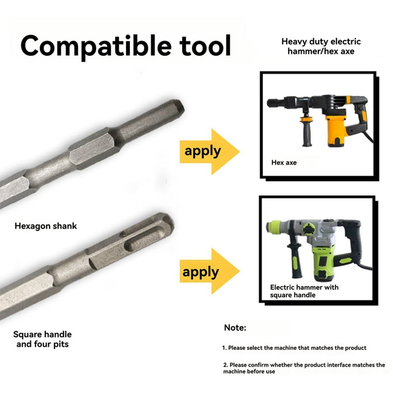 5PCS Hammer Pick Scraping Chisel Set Wall Slotting Masonry Concrete Drill Bit Tile Flat Point Chisels Square Handle