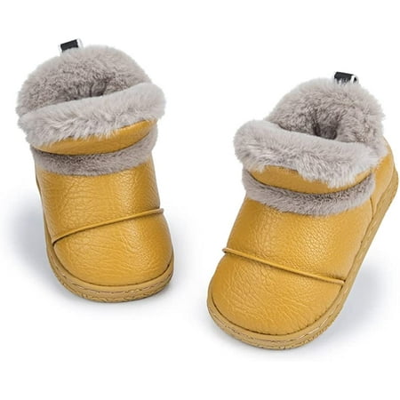 

QWZNDZGR Toddler Girls Boys Outdoor Waterproof Fur Lined Snow Boots PU Leather Warm Winter Slip Resistant Cold Weather Flat Booties Kids Shoes