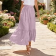 thumbnail image 4 of qolati Womens Maxi Skirt Elastic High Waist Swing Tiered A-line Summer Beach Skirts Flowy Pleated Boho Vacation Long Skirts with Pockets Purple L, 4 of 8