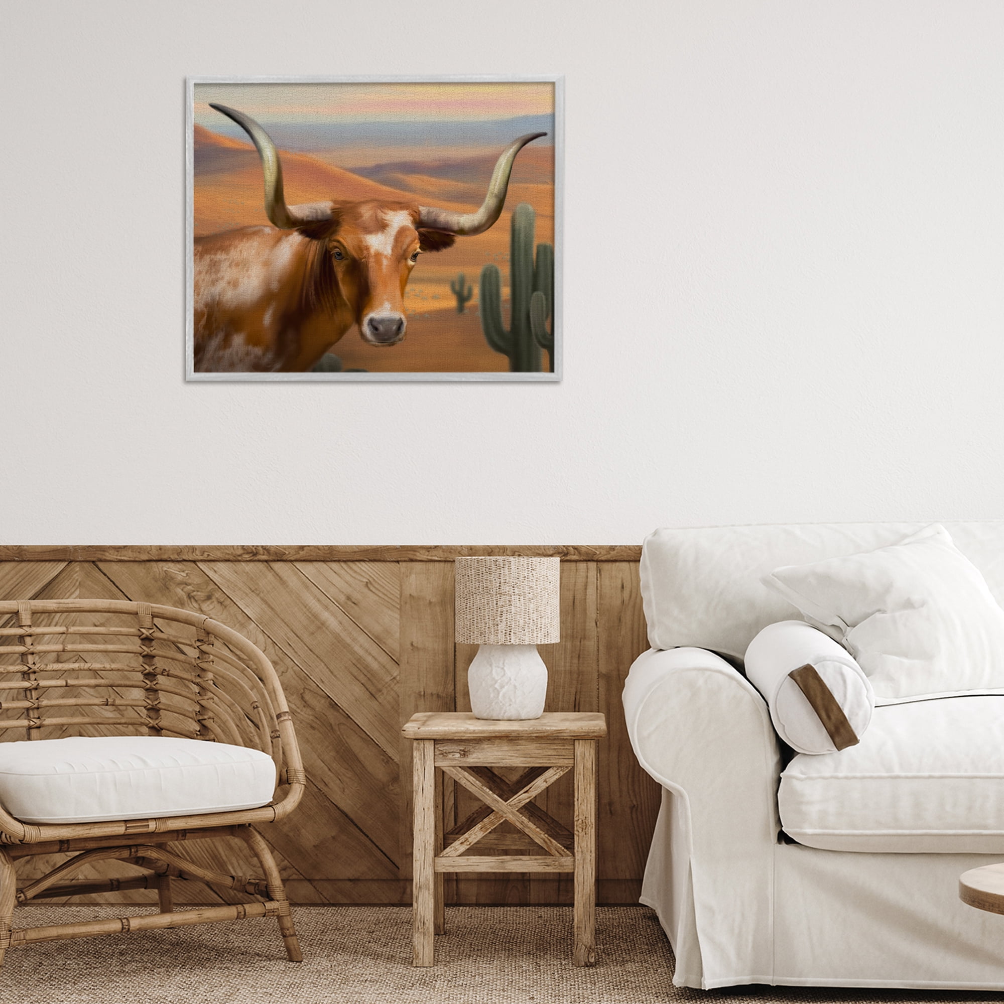 Stupell Industries Longhorn Western Landscape Gray Framed Giclee Art, design by Matthew Piotrowicz