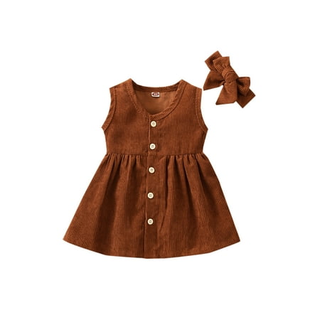 

Bagilaanoe Toddler Baby Girl Corduroy Dress Sleeveless A-line Princess Dresses Headband 6M 9M 12M 18M 24M 3T Infant Casual Swing Sundress