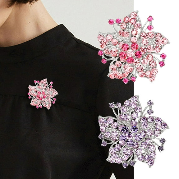 Opvise Lady Brooch Flower Shape Rhinestone Decor Anti-slip Shouder Bag Suit Coat Collar Hat Scarf Decoration Clothes Pin Party Prom Bride Wedding Garment Jewelry
