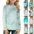 thumbnail image 2 of XADYUY Girls Long Sleeve Shirts Size 6 Crewneck Winter T-Shirts for Kids Girls Trendy Basic Girls Tops Cotton Tie Dye Girls Tunic Tops 6-7 Years,Cyan, 2 of 6
