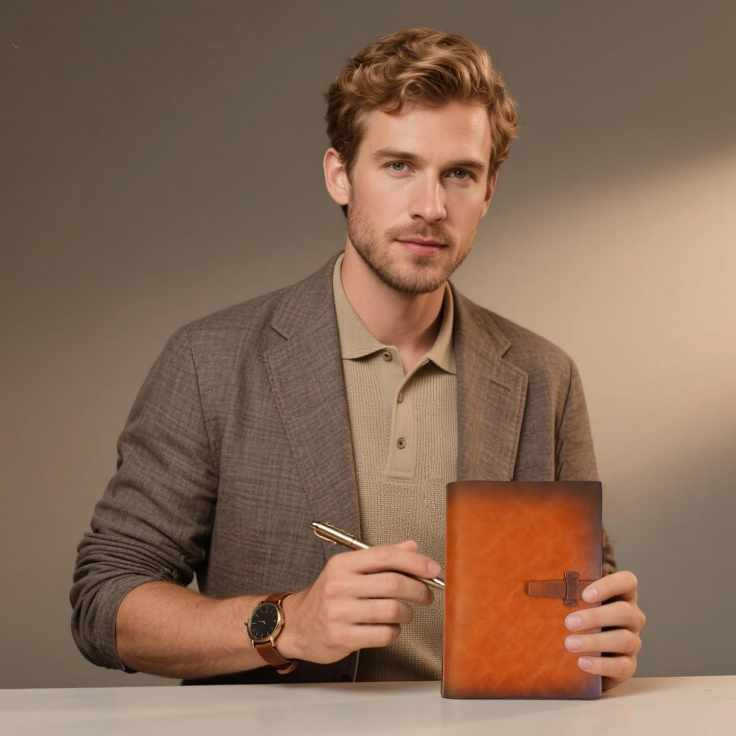 Vintage Leather A5 Binder Notebook, Refillable 6-Ring Journal with Pocket & 160 Lined Pages for Writers Office Study