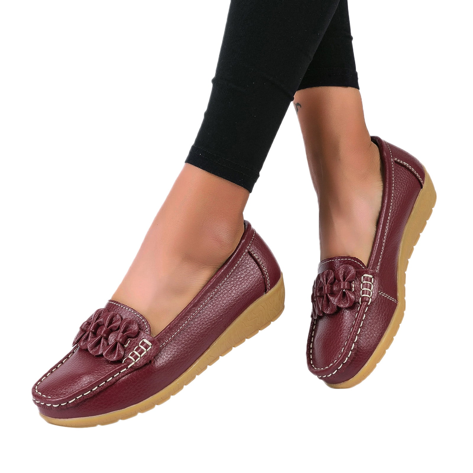 Womens Casual Slip On Leather shoes Moccasins Comfy Driving Flat Loafers Walking 