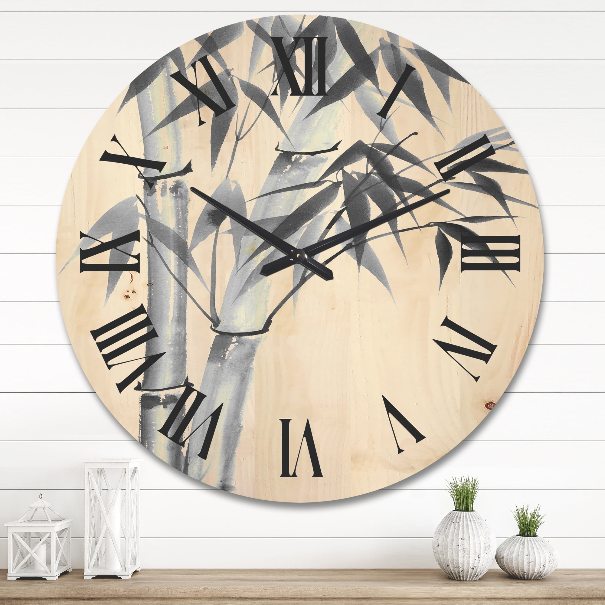 Designart 'Vintage Black and White Bamboo' Traditional Wood Wall Clock