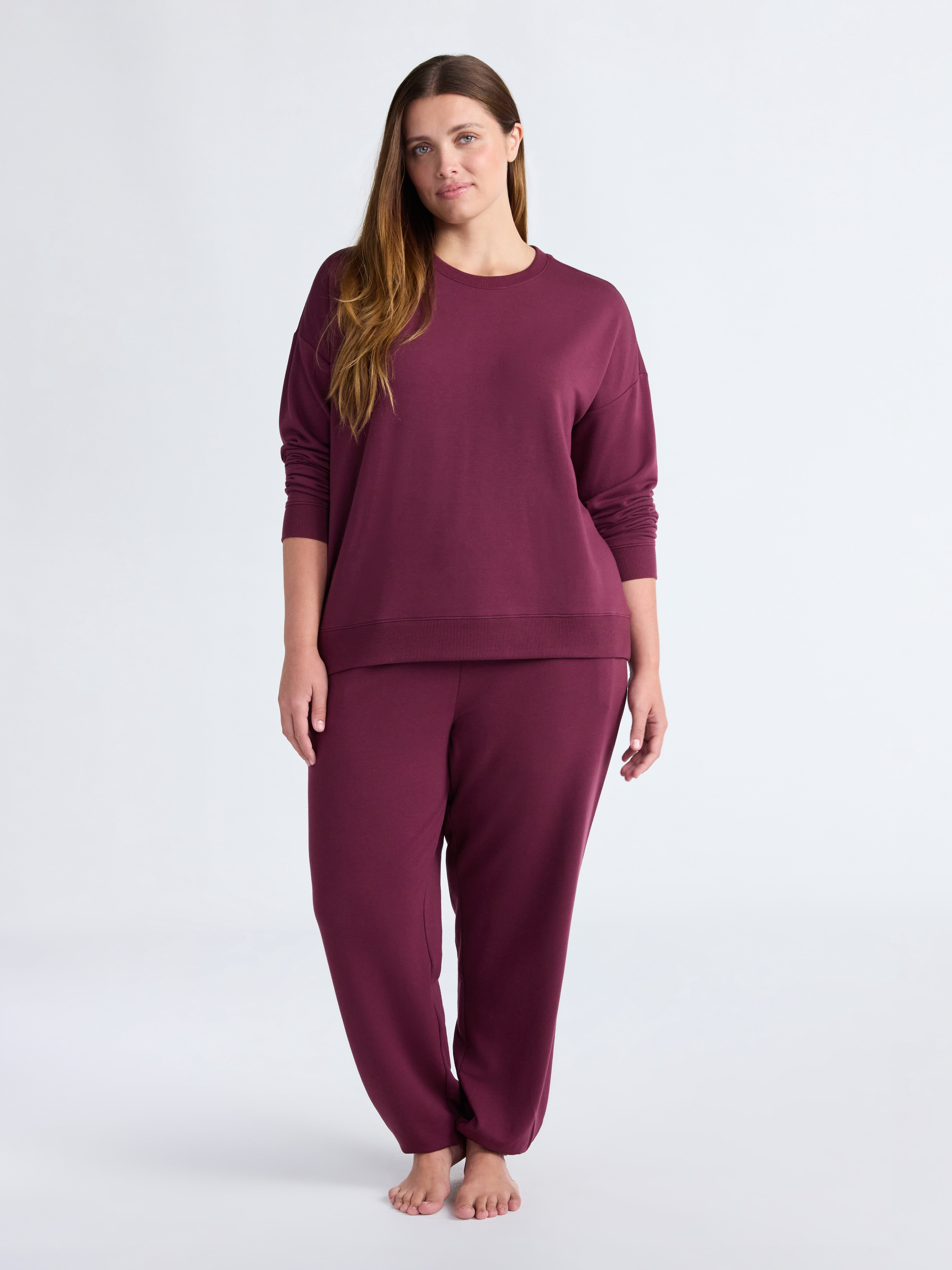 Joyspun Women’s Fleece Long Sleeve Top and Joggers Lounge Set, 2-Piece, Sizes XS-3X