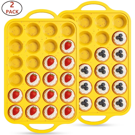 Treamon Mini Muffin Pan, 2 Pack 24 Cups Nonstick Muffin Metal Reinforced Frame Mini Cupcake Pans, Silicone Mold with Handle for Baking Muffins