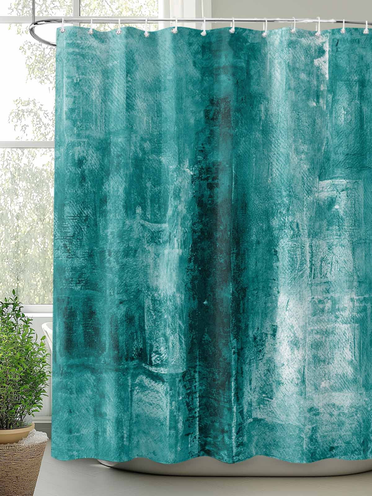 Teal Bathroom Curtain 78 Inch Shower Curtain with Hooks, Retro Oil Painting Modern Abstract Art Aesthetics Waterproof Polyester Bath Curtain Washable Bathtub Curtain 72''x 78''