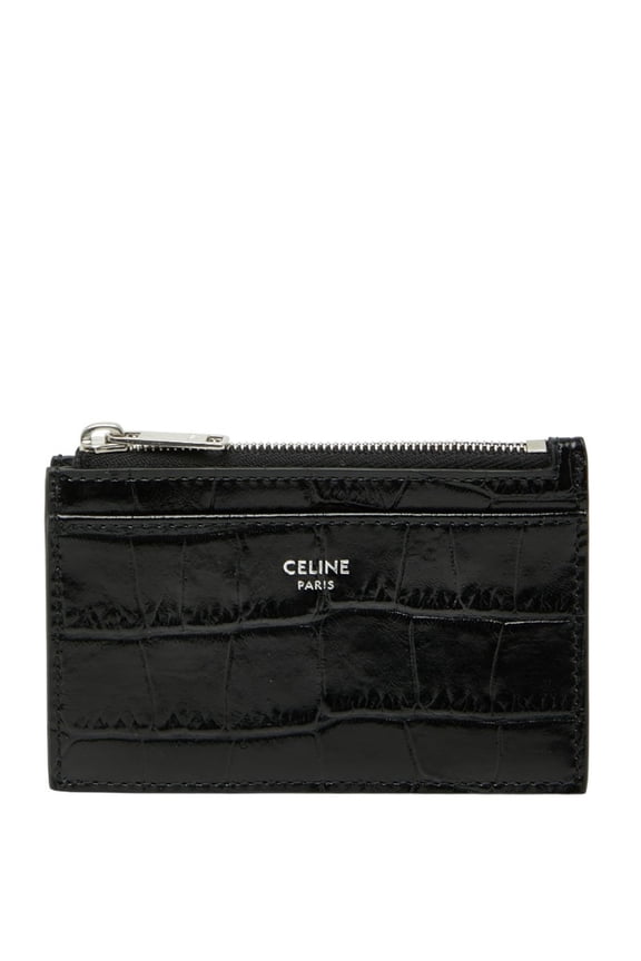Pre-Owned Celine Crocodile Embossed Wallet/Coin Case/Pass Case in Black Leather for Women
