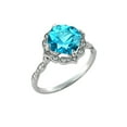 thumbnail image 2 of 14K White Gold 3.25 ctw Blue Topaz Ring with Diamonds Flower Leaves Halo, 2 of 7