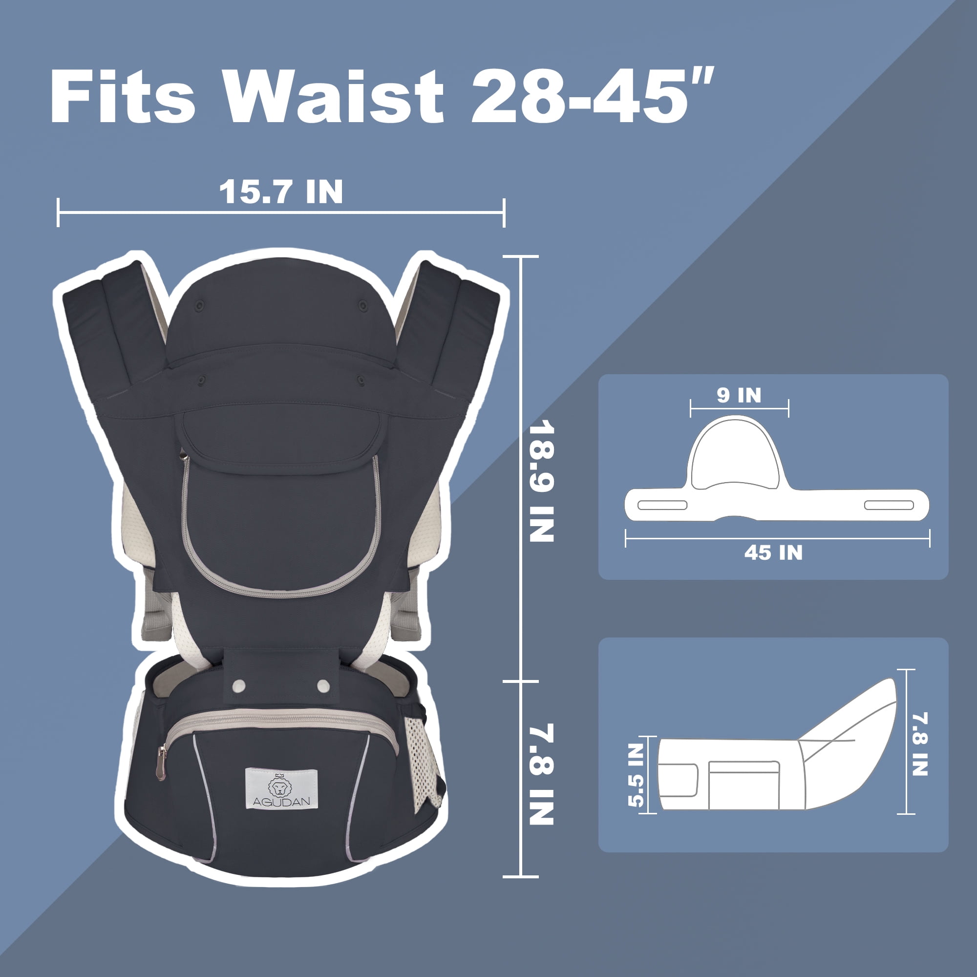 AGUDAN Baby Carrier with Hip Seat, 6 in 1 Ergonomic Unisex Waist Stool, 0-36 Months