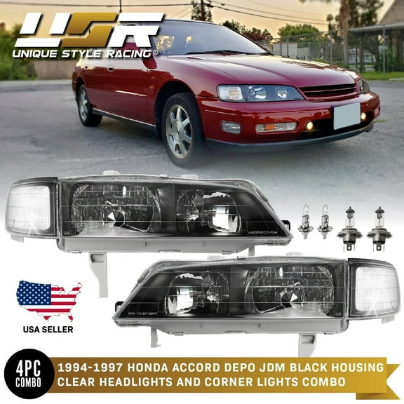 DEPO JDM SiR CD6 Black Headlight   Clear Corner Light For 1994-1997 Honda Accord