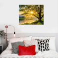 thumbnail image 5 of ERAPDAUR Nature Wall Art Forest Landscape Picture Oak Tree Canvas Print Artwork for Living Room Bedroom Vintage Green Mountain Sunrise Wall Decor Sunlight Painting Bathroom Home Decoration 20x16in, 5 of 6