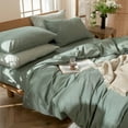thumbnail image 6 of MooMee 100% Washed Cotton Duvet Cover Set Queen Linen Like Textured Breathable Lightweight 3-Piece (Heathered Green, 90"x90"), 6 of 8