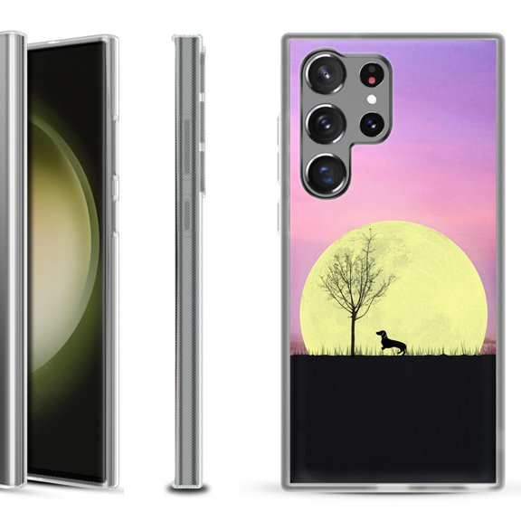 Shockproof Gel Phone Case for Samsung Galaxy S23 Ultra 5G, by OneToughShield ® - Moonlight Dachshund