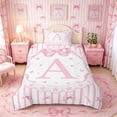thumbnail image 2 of Meiyoeat Watercolor Letter A Print Twin Duvet Cover, Cute Stripes Bow Pattern Twin Bedding, Pink White,2pcs,No Comforter,Pink Reversible, 2 of 5