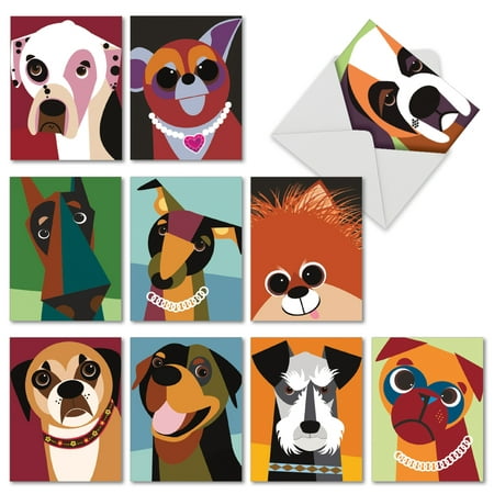 M6632TYG CUBIC CANINES' 10 Assorted Thank You Note Cards Featuring Funky Portraits of Best Loved Dog Friends, with Envelopes by The Best Card