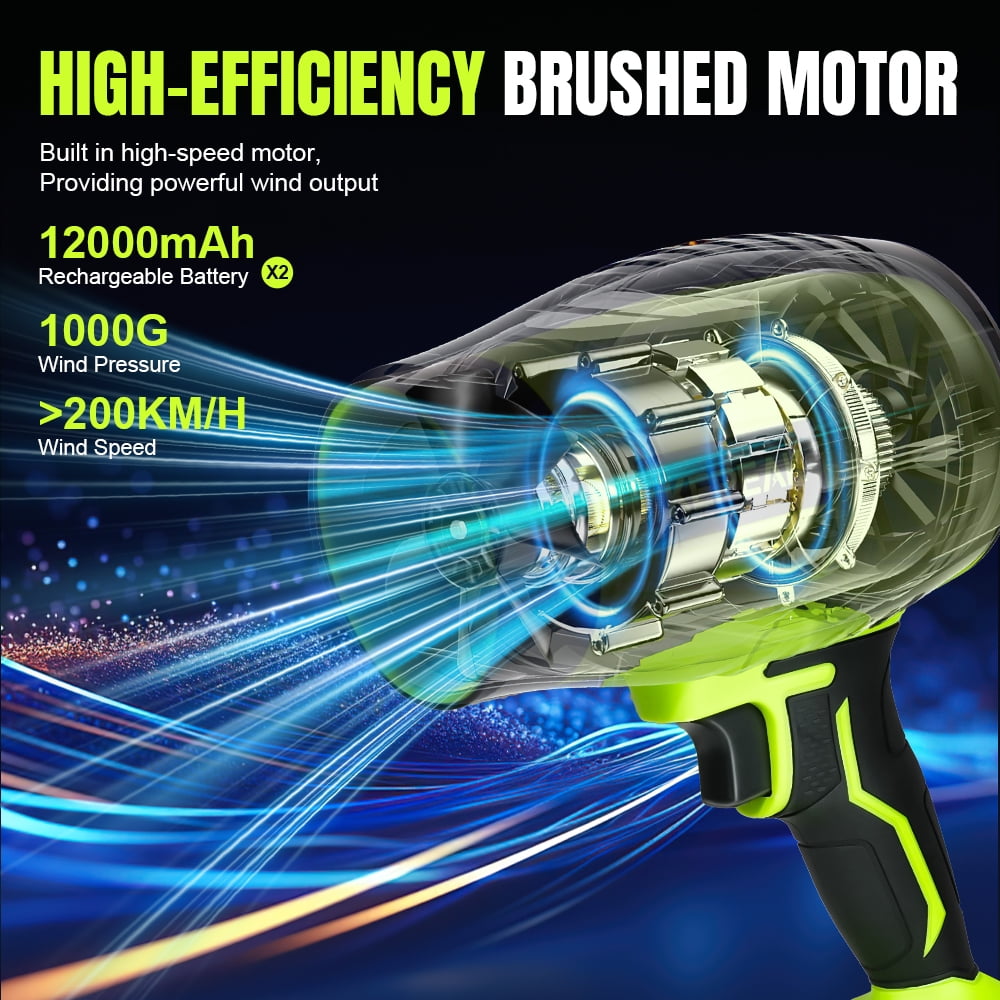 Electric Cordless Leaf Blower with Adjustable Speed, Portable Handheld Leaf Blower with 2x 4.0Ah Batteries for Patio Cleaning, Lawn Care, Green