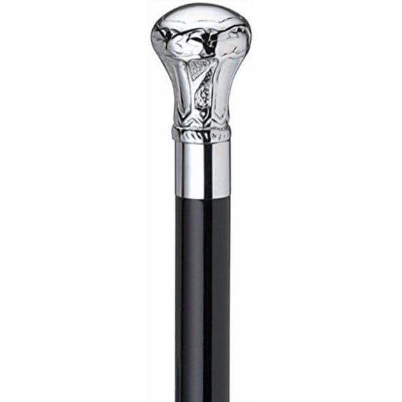 Maritime treasures Walking Cane with Silver Decorative Handle – Adjustable Black Walking Stick for Men & Women, Elegant Mobility Aid, Vintage Style Designer Cane