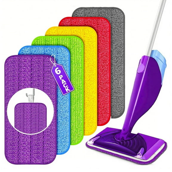 6-Pack Reusable Mop Pads for WetJet – Machine Washable Microfiber Wet Mop Refills for 12" Spray Mops – Durable Cleaning Pads for Hardwood, Tile, Laminate & More – Washable 100  Times