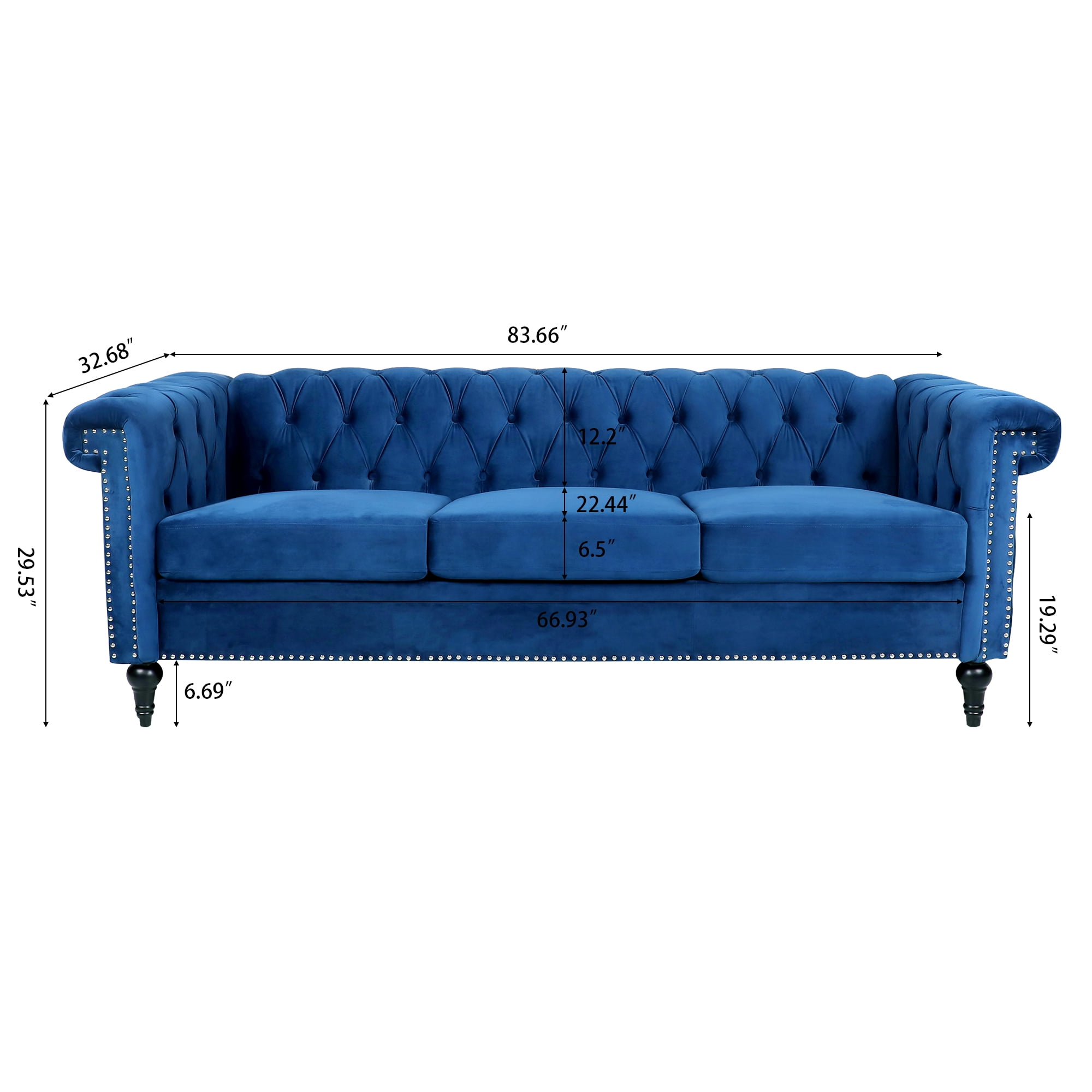 Resenkos 84" Width Traditional Sofa Couch with Tufted Back and Square Arm for Apartment Blue Resenkos 84" Width Traditional Sofa Couch with Tufted Back and Square Arm for Apartment Blue