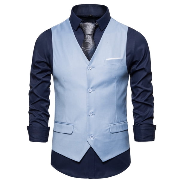 Chaleco de traje de color liso y botonadura sencilla para hombre - Mezcla de algodón, informal de negocios, tallas XL-XXXXXXL, atuendo para bodas/oficina