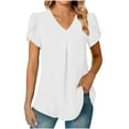 thumbnail image 2 of Elainilye Fashion Womens Summer Tops Casual Short Sleeve Tops V-Neck T-Shirt Cute Solid Summer Loose Blouses Tops,White, 2 of 9