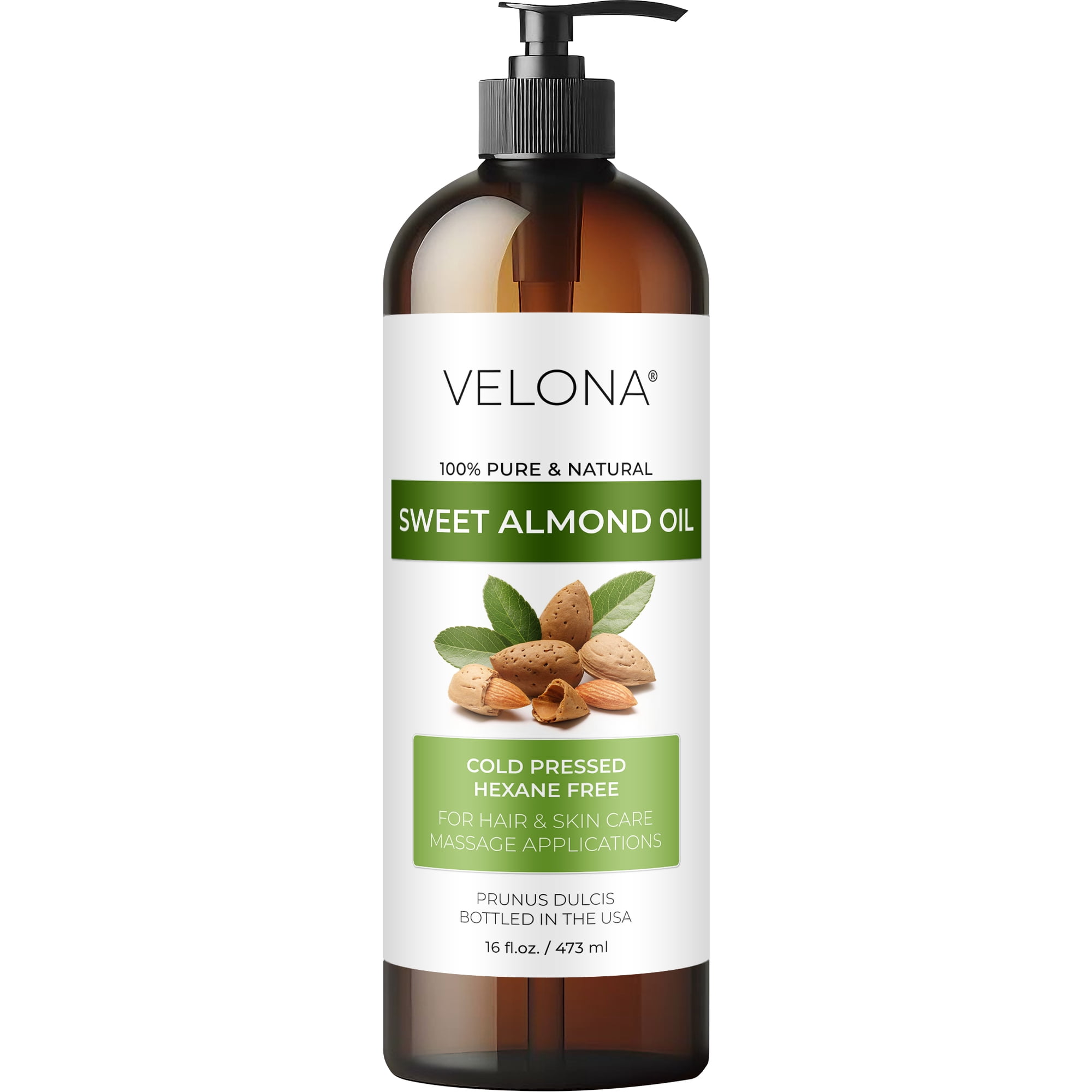 velona Sweet Almond Oil - 16 fl oz Refined, Cold Pressed, Skin, Hair, Body, with Pump