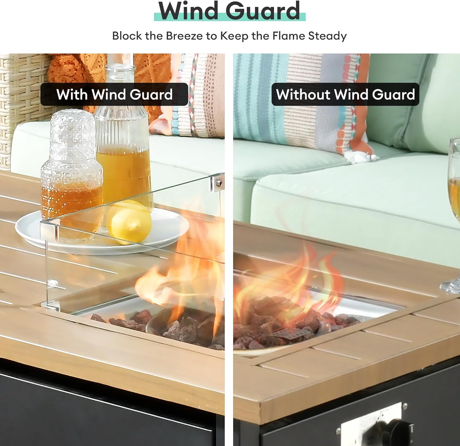 Ovios 15" x 15" x 5.5" Fire Pit Glass Wind Guard for Patio Fire Table