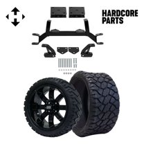 Hardcore Parts 4" Drop Axle Lift Kit for EZGO TXT/PDS (1994.5-2001.5) Gas Golf Cart with 14" Black 'TEMPEST' Wheels and 20"x8.5"-14 STINGER On-Road/Off-Road DOT rated All-Terrain tires