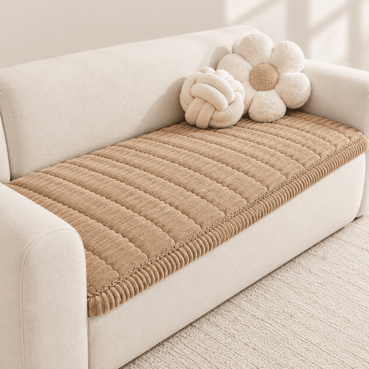 Khaki 27.6 X 47.2 Non Slip Fuzzy Pet Sofa & Chair Protector Washable Cover