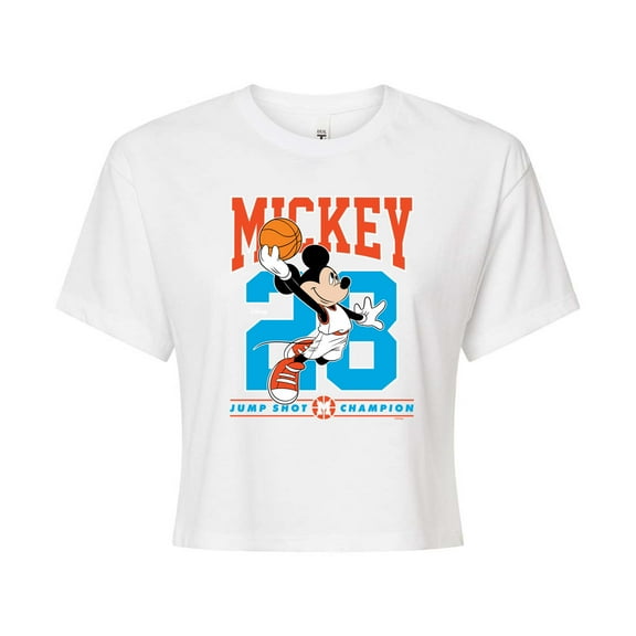 Disney - Mickey Jump Shot - Juniors Cropped Cotton Blend T-Shirt