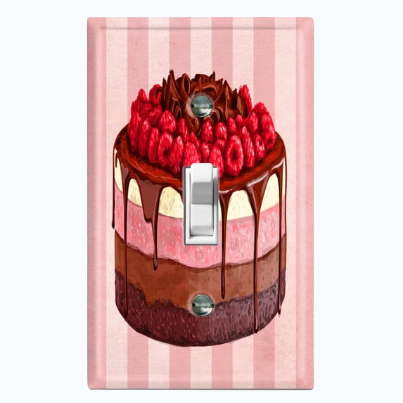 Metal Light Switch Plate Cover Raspberry Trilogy Cake Striped Wallpaper Pink CAK059