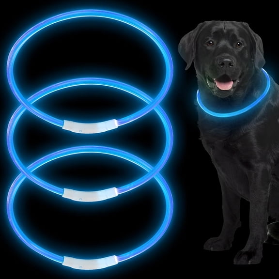 Minzimin 3 Pcs Dog Collar LED USB Rechargeable Lights Dog Necklace Collars Doggy Lights for Night Walking Adjustable Safety Lamp Pet Collars for Large Medium Small Puppy Pet