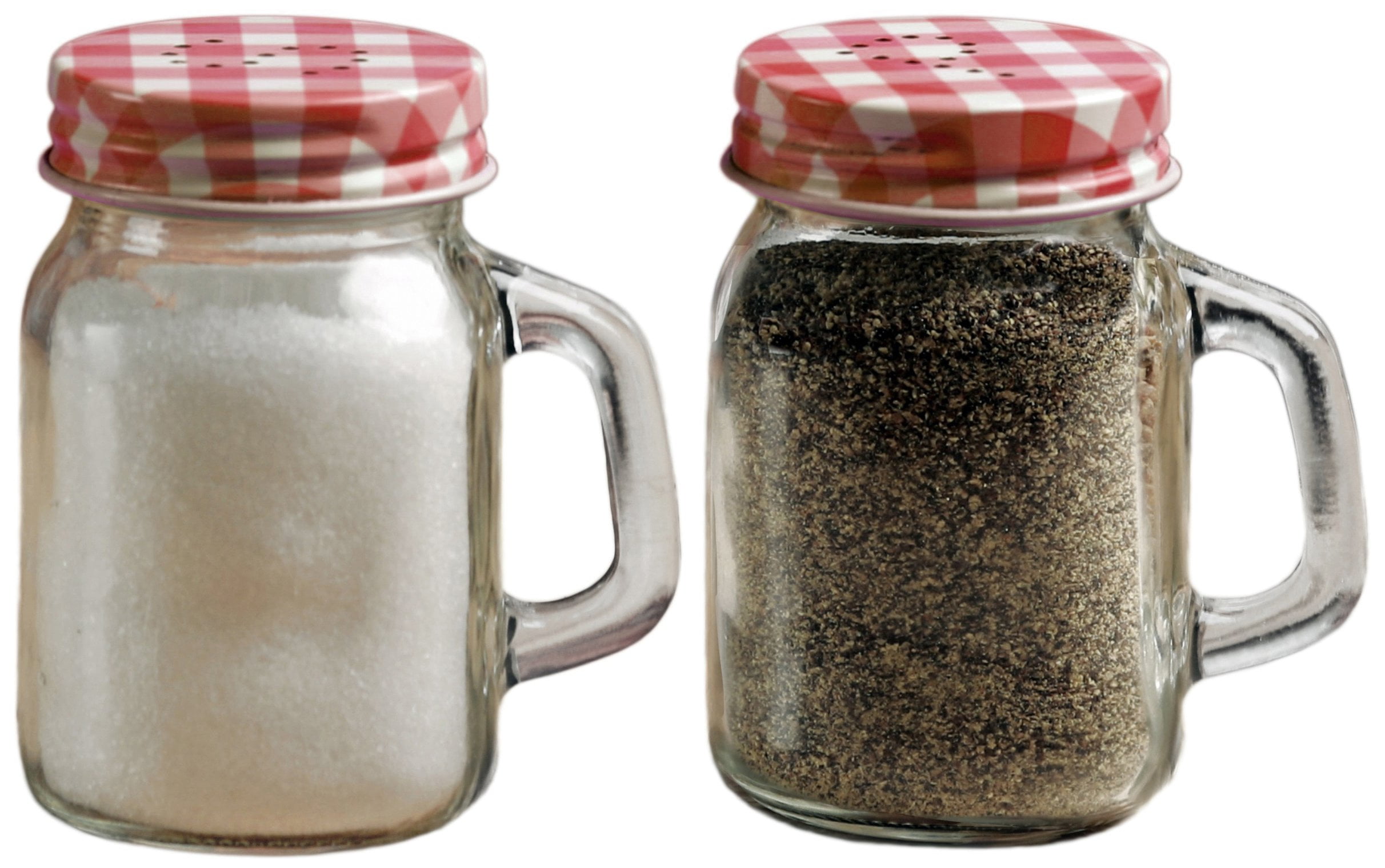 Mason Jar Glass Salt and Pepper Shakers (5 oz, Set of 2) Red and White