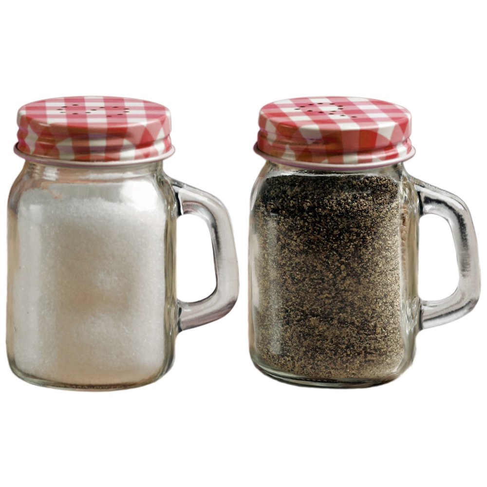 Mason Jar Glass Salt and Pepper Shakers (5 oz, Set of 2) Red and White
