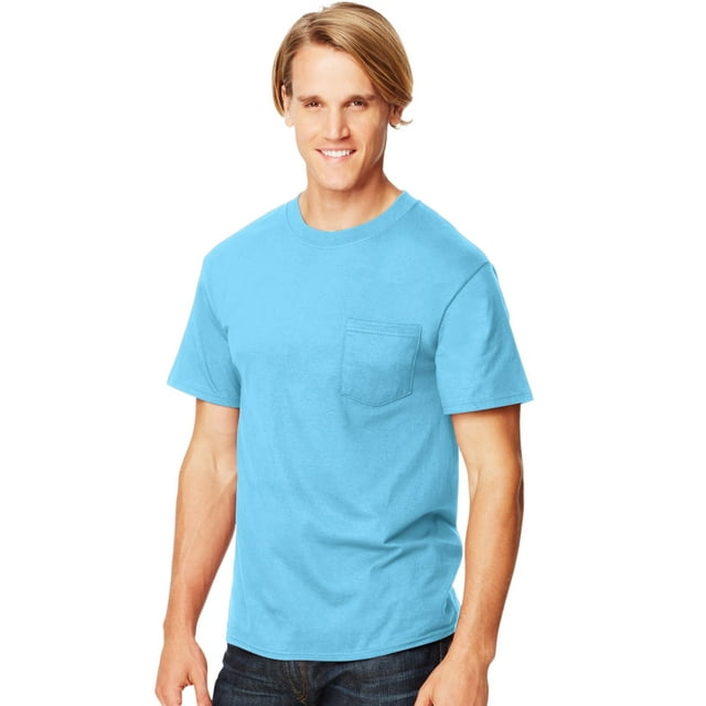 Hanes Beefy-T T-Shirt à Poche pour Hommes, G, Bleu Horizon