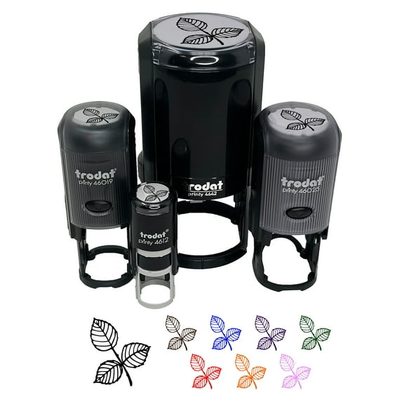 Hand Drawn Rose Leaves Doodle Self-Inking Rubber Stamp Ink Stamper - Sky Blue Ink - Medium 1 Inch