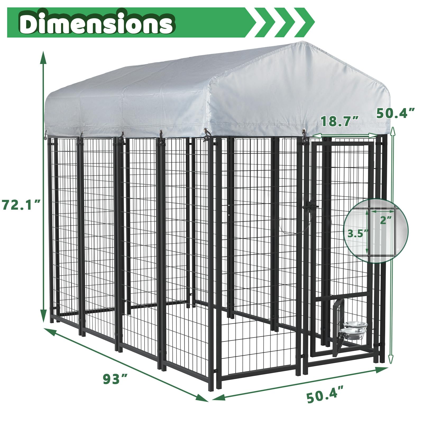 8x4x6 FT Heavy Duty Welded Steel Dog Kennel for Large Dogs, Outdoor Pet Playpen with Secure Lock, UV-Resistant Waterproof Roof Cover, Durable Fence for Training and Exercise, Black
