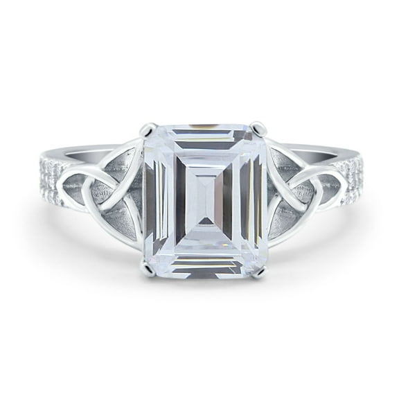 Emerald Cut Celtic Engagement Ring CZ 925 Sterling Silver Size 5
