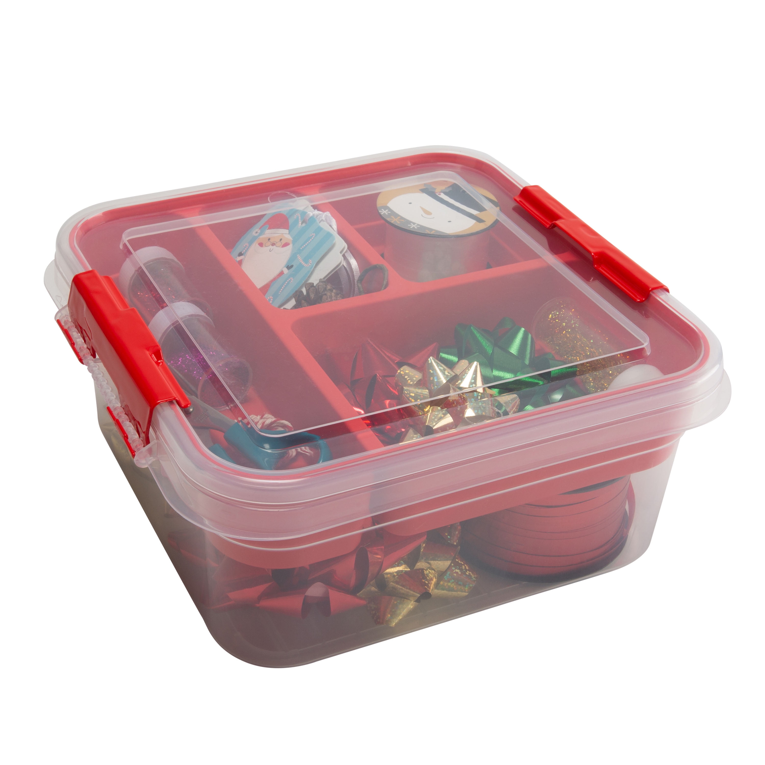 Simplify 5 Compartment Gift Supply, Red Iris Ribbon Storage Box Dispensers