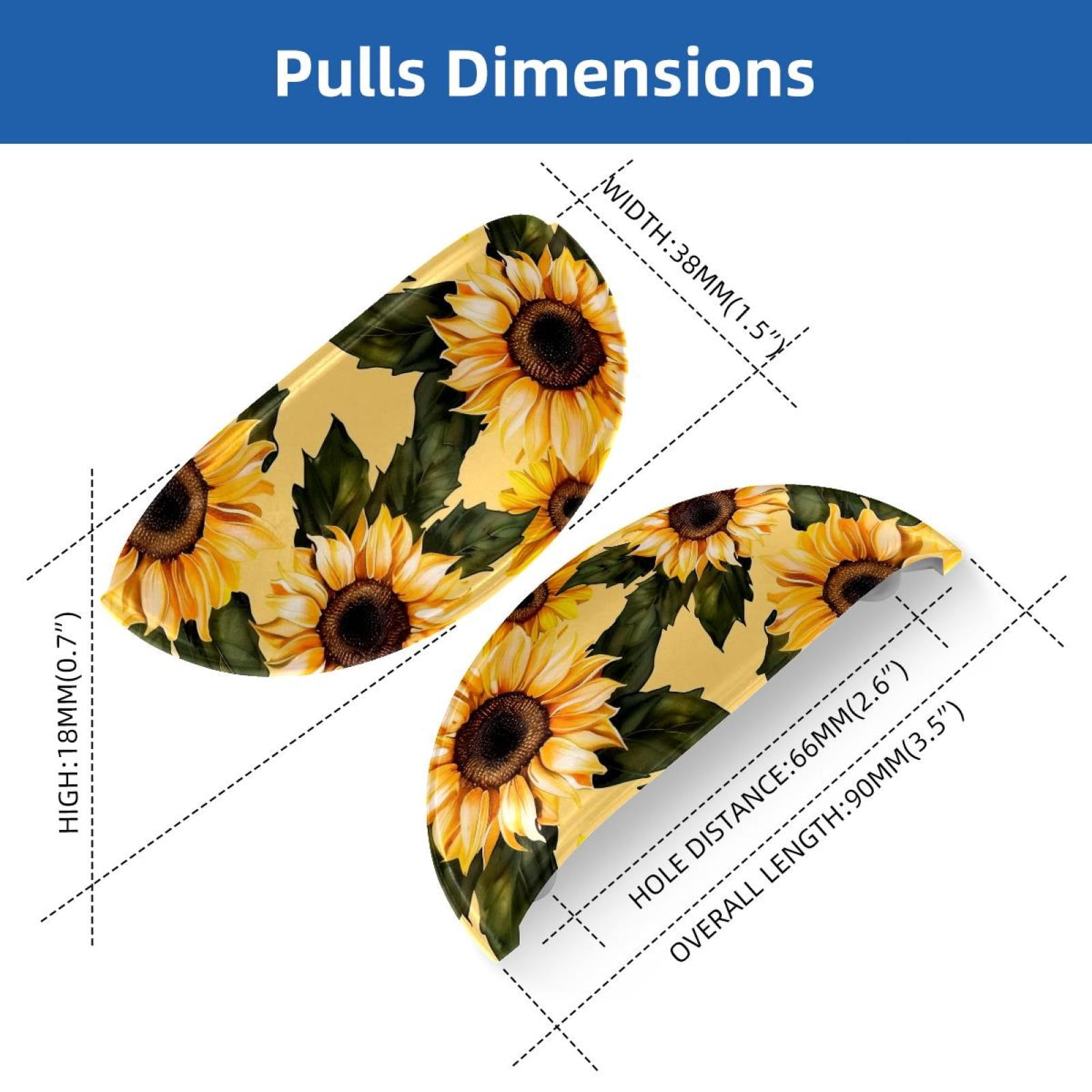 PhooArto 6 Pcs Cup Drawer Pulls, Yellow Sunflower Pattern Shell Shape Handles Cabinet Knobs for Dresser Cupboard Closet Wardrobe with Screws