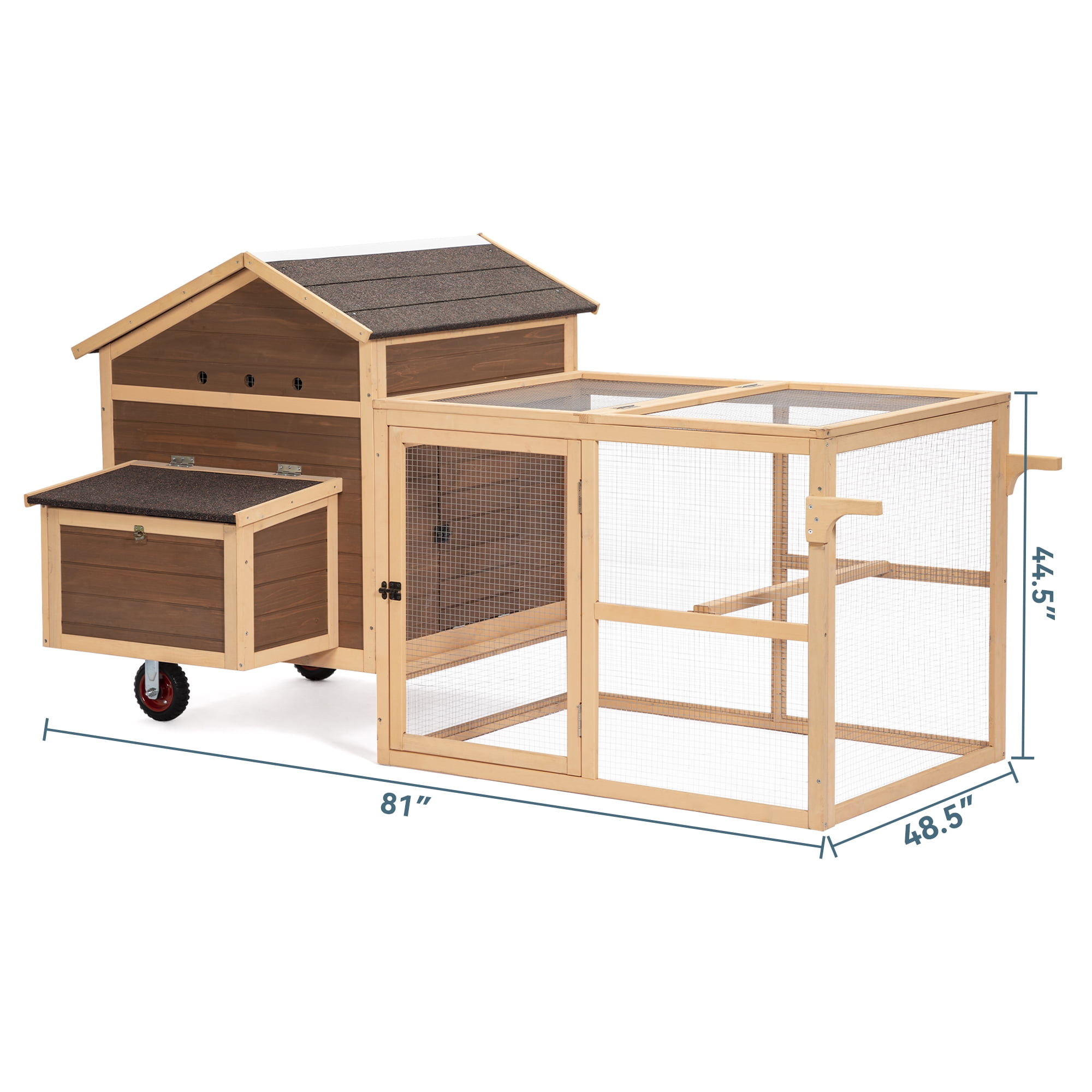 Pefilos 80" Rabbit Hutches with Wheels and Handrails, Outdoor Hen House with Nesting Box, Rabbit Cages for Removable Bottom, Poultry Cage, Brown Pefilos 80" Rabbit Hutches with Wheels and Handrails, Outdoor Hen House with Nesting Box, Rabbit Cages for Removable Bottom, Poultry Cage, Brown