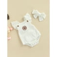 thumbnail image 3 of Qiylii Newborn Baby Boy Girls Clothes Infant Daisy Romper Waffle Ruffled Sleeveless Backless Bodysuit Jumpsuit Headband Outfit,0-18M, 3 of 9