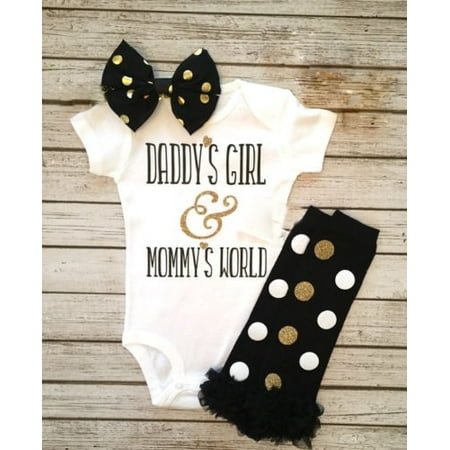 Newborn Baby Girls Daddy's Girl Romper Jumpsuit Tops +Leg Warmers Headband Outfits Clothes Set