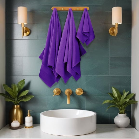 Fmbmuo Cotton Bath Towel Sets Soft Purple Solid Color Washcloths, 13 x 30 inch Washable Absorbent Kitchen & Bathroom Towels 4 Pack