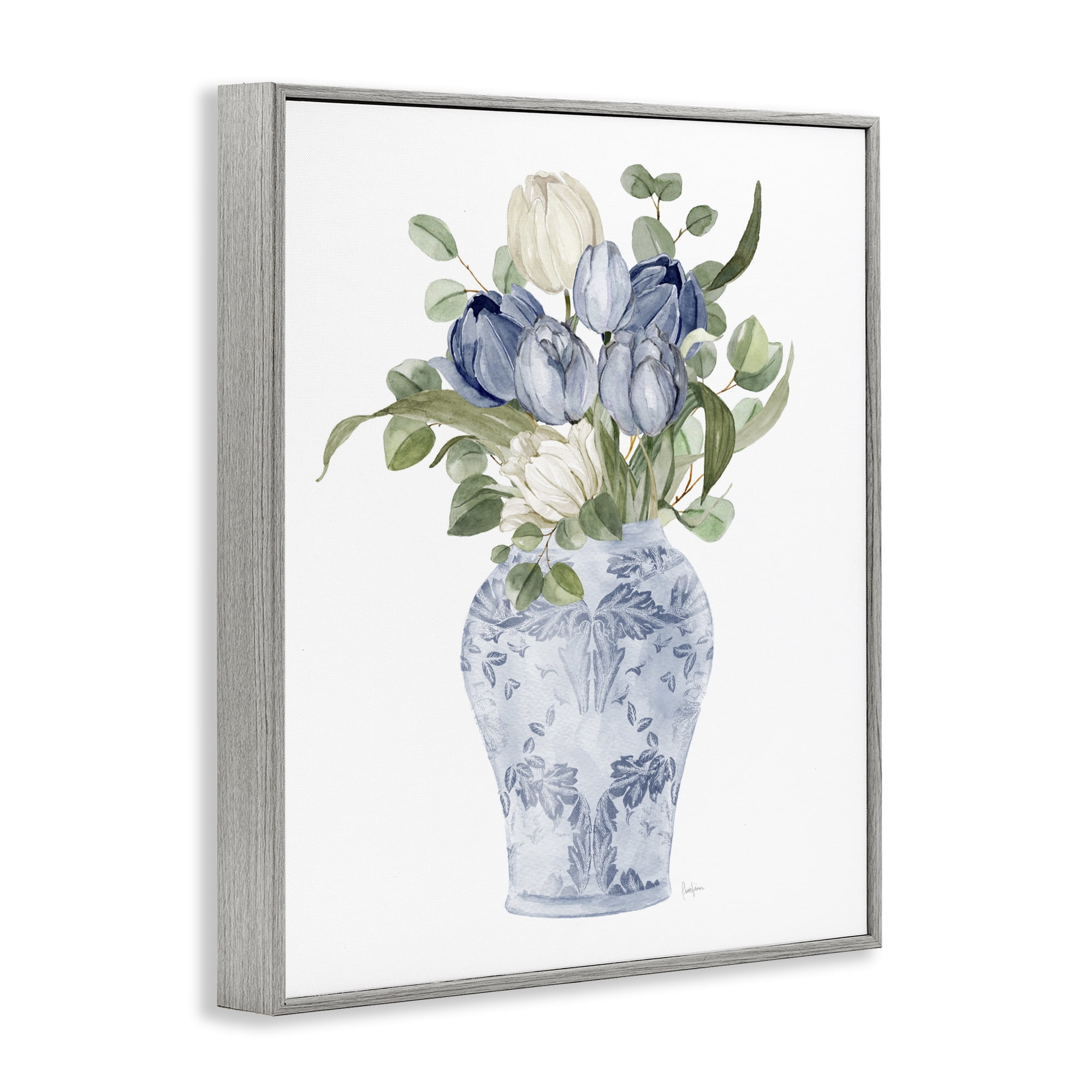 Stupell Industries Tulips & Leaves Vase Gray Framed Giclee Art, design by Livi Finn