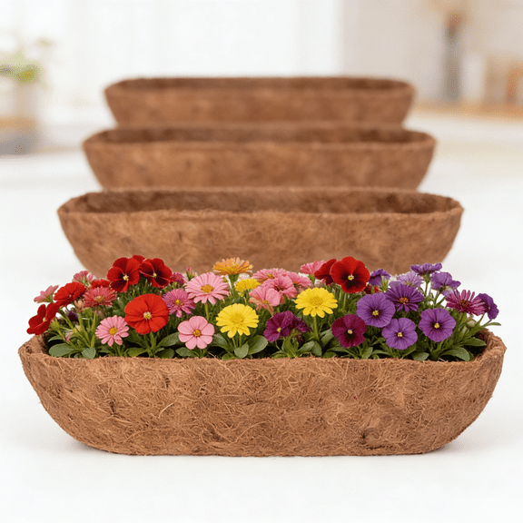 24 Inch Coconut Coir Window Box Liners, 4 Pack Pre-Formed Coco Fiber Replacement Liner for Planter Box, Deck Railing, Hanging Basket, Natural Garden Planter Insert