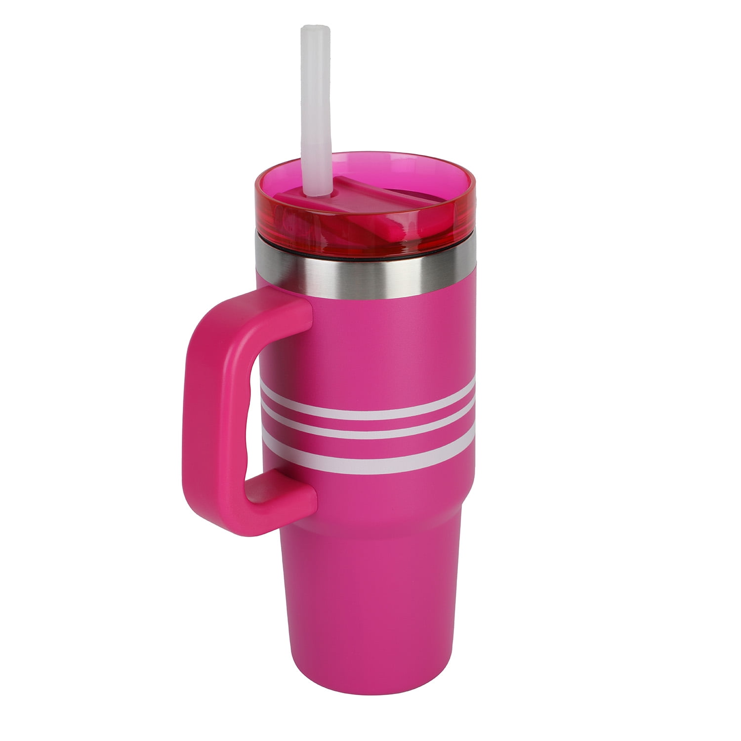 Ozark Trail 18 oz Stainless Steel Insulated Tumbler with Handle, Fuschia Burst Stripe